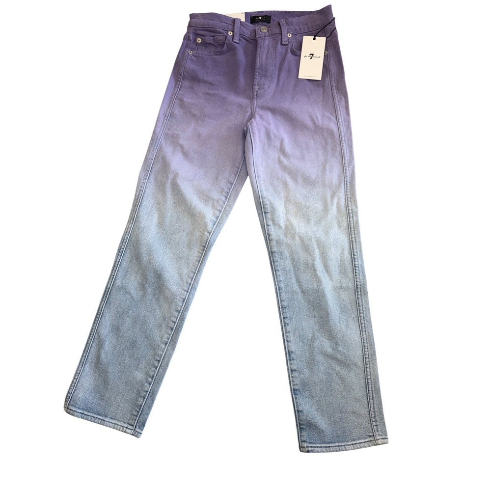 7 For All Mankind Ombre Purple Blue HW Cropped Straight Jeans 25 7U305363 NEW